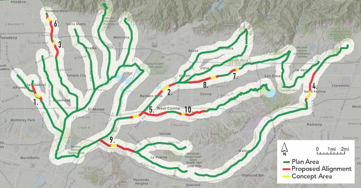 The San Gabriel Valley creek system, mapped by the San Gabriel Valley Greenway Network