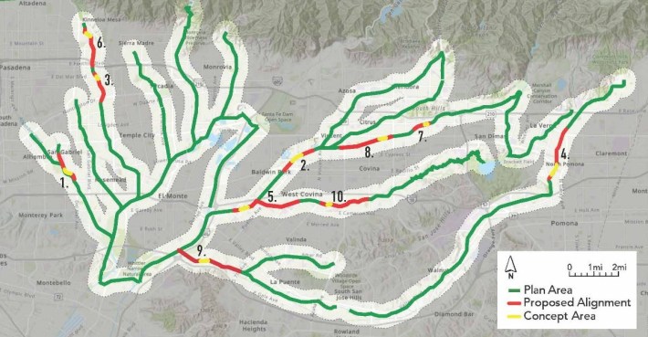 The San Gabriel Valley creek system, mapped by the San Gabriel Valley Greenway Network