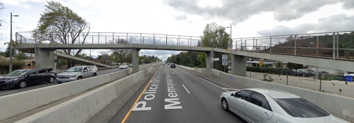 Grier Street pedestrian bridge over the 71 Freeway in Pomona - via Google Street View