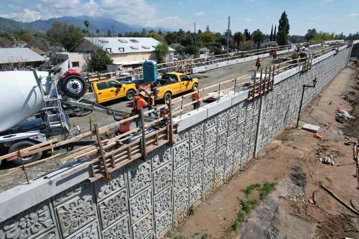 Alignment art tiles on the west approach for Bonita Ave. & Cataract Ave. light rail bridge in San Dimas. Courtesy of Foothill Goldline Construction Authority