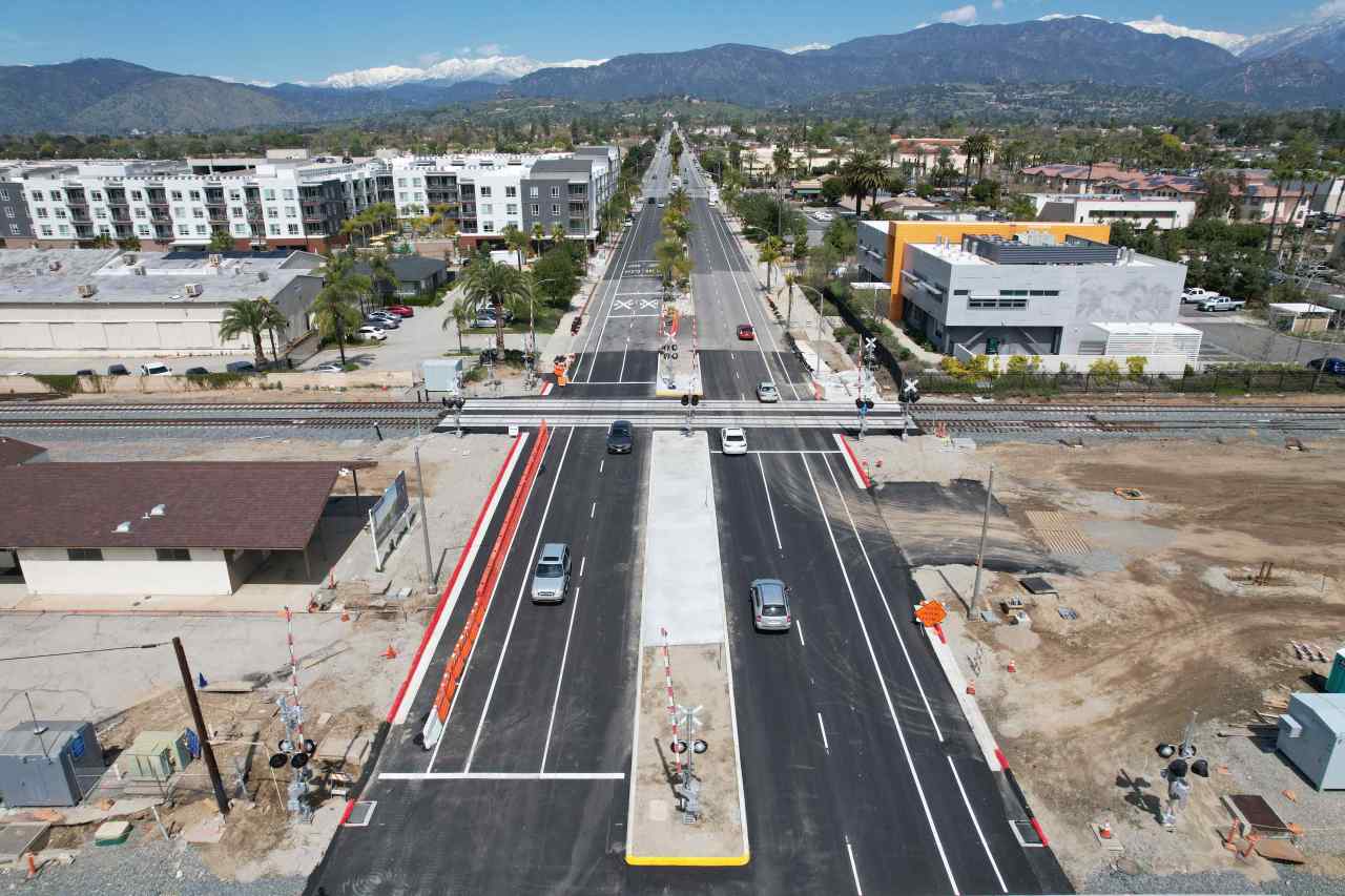 Garey Ave's grade crossing in Pomona is now reopened. Courtesy of Foothill Goldline Construction Authority